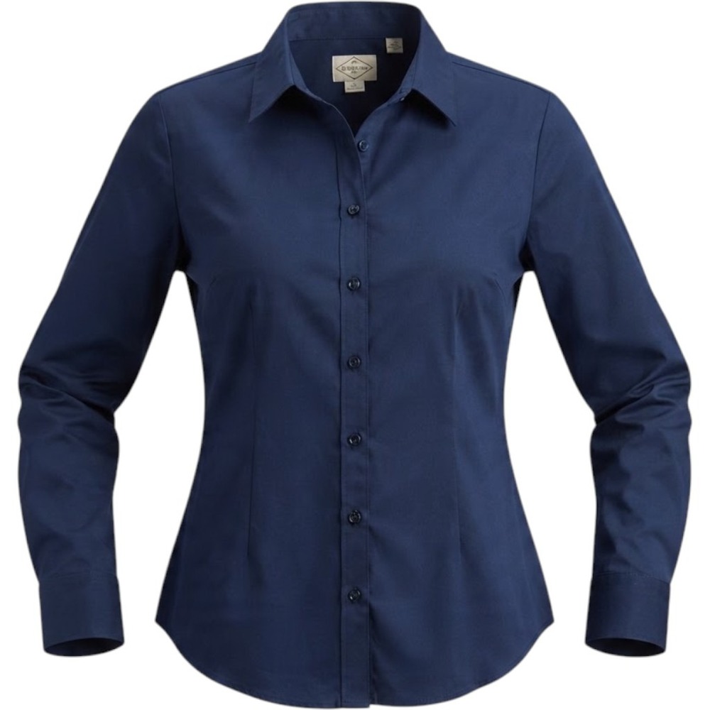 Siliteelon Button Down Shirt Womens Large Navy Blue Long Sleeve Luxury Office